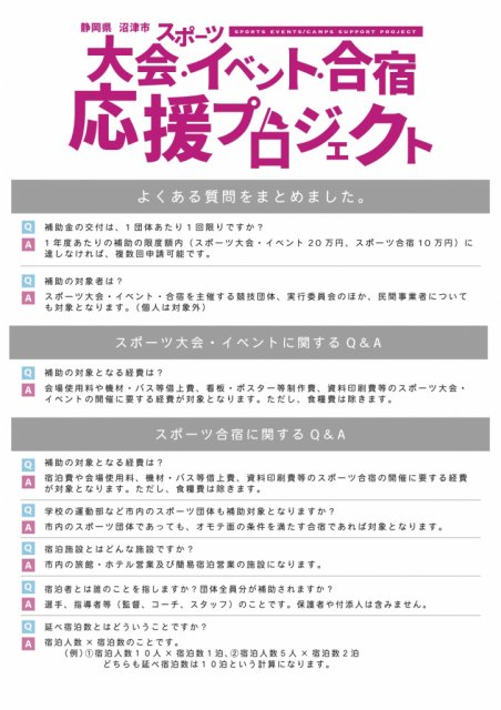 沼津市スポーツ大会・合宿等開催事業費補助金について