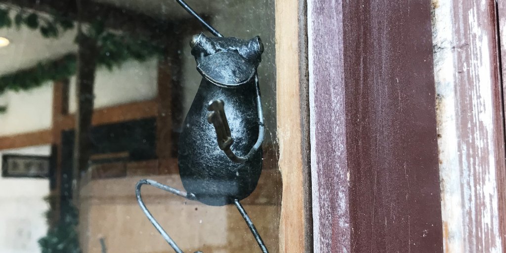 入口でジーっと見つめるカエルくん