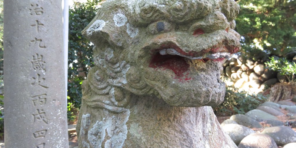 狛犬がお出迎え。階段を登ると大瀬神社がある